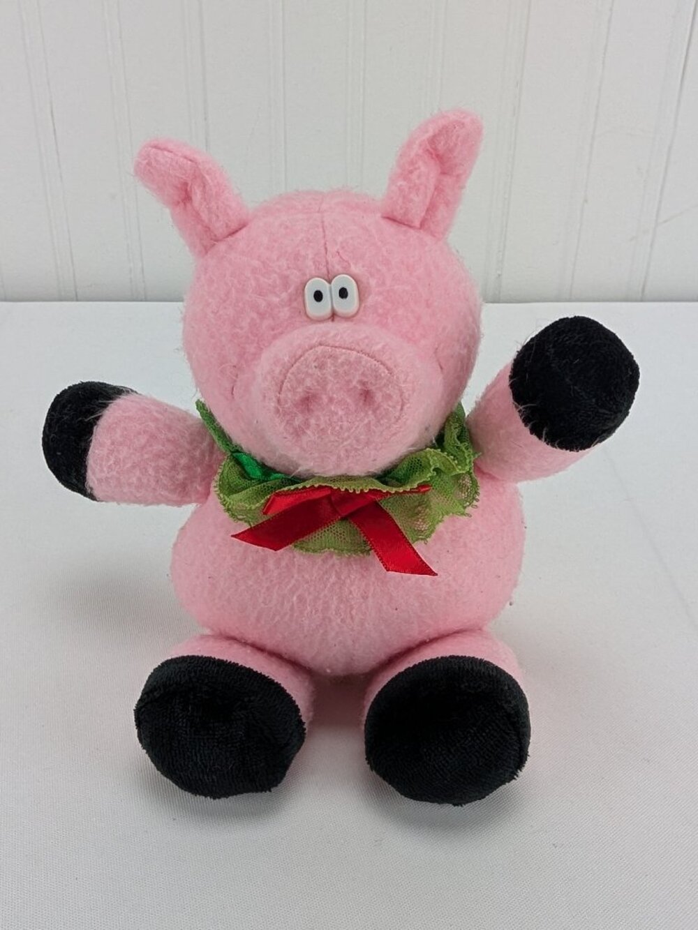 Vintage Heartline Yule Hog Pink Pig Plush 8" Stuffed Animal 1988 Rope Tail Holid
